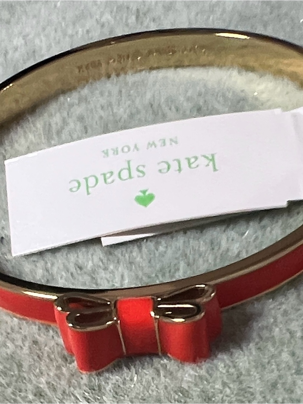 NWT and Dust Bag Vintage Kate Spade Red Lacquer Bow Bangle Moon River